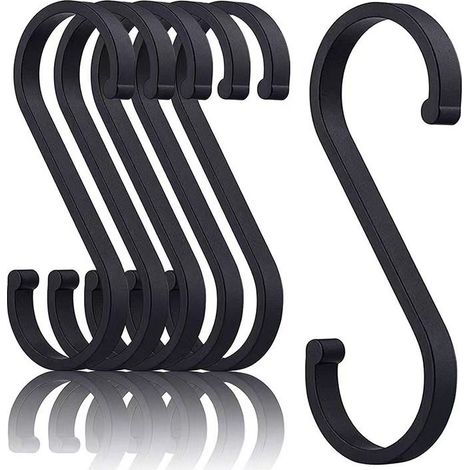 Lot de 6 crochets en S - Crochets - Crochets pour cintres - Crochets multifonctionnels pour la cuisine - Crochets pour la salle de bain - Crochets en métal - Noir (1/5)