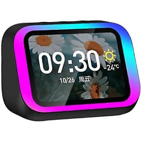 Réveil intelligent avec haut-parleur Bluetooth, assistant vocal IA, grand écran haute définition, album photo personnalisable, prévisions météo, appels mains libres et lumières colorées  noir, 1 unité (1/5)