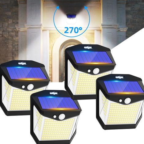 Lampe étanche solaire avec détecteur de mouvement – ​​ 248 LED – Éclairage solaire d'extérieur IP65 lumière blanche à 270°, lot de 4 (d'extérieur) (1/5)