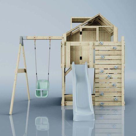 PolarPlay Spielturm Madita aus Holz in BlauBabyschaukel