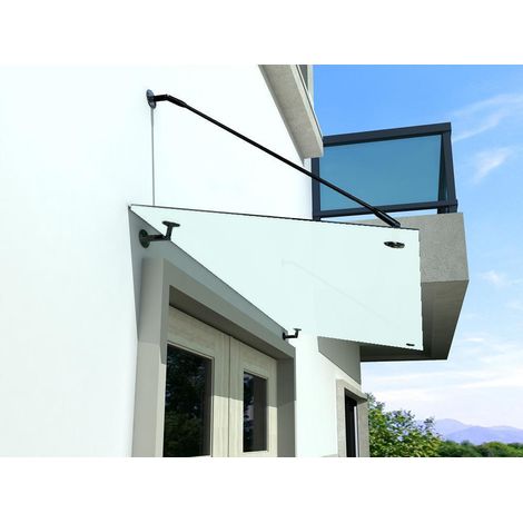 BuyLando - (STR) Auvent en verre dépoli 200x90 cm avec support en acier inoxydable noir (1/3)