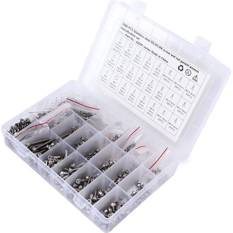Kit 1080 pièces vis écrous M2 M3 M4 rondelles inox tête hexagonale creuse assortiment fixations pour auto camion bateau (1/5)