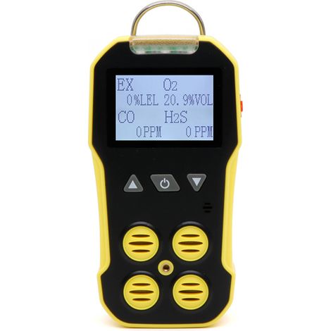 4-in-1-Gaswarngerät (O₂ + H₂S + CO + LIE) mit 2-Zoll-LCD-Bildschirm, akustischem und optischem Alarm, Dreifachalarm