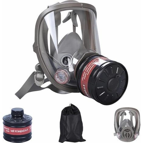 Wiederverwendbare Vollgesichts-Gasmasken mit Aktivkohlefiltern eignen sich für Spritzlackierungen und den Umgang mit Pestiziden. (1/5)
