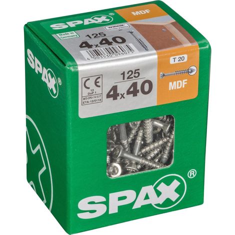 SPAX Lot de 125 vis acier tête fraisée SPAX, Diam.4 mm x L.40 mm (1/4)