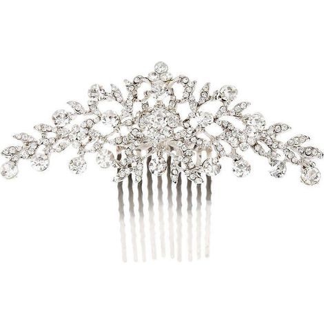 Mit Blumen, Kristallen und Strasssteinen verzierter Haarkamm für Damen, ideal für Hochzeiten. – Silber (1/3)
