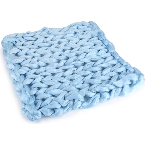 1 Couverture tricotée main,laine épaisse,décoration maison,bleu ciel,pour salon,chambre,cadeau (1/5)