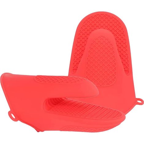 Lot de 2 gants (rouges) en silicone épais, maniques de cuisine, mini maniques de four résistantes à la chaleur, pour la cuisson au four, la pâtisseri (1/5)