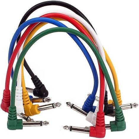 Lot de 6 câbles patch pour guitare, pédales d'effet, connecteurs audio avec fiches coudées 6,35 mm (1/4 pouce) pour guitare, basse, microphone et ampli.