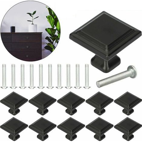 10 boutons de meubles carrés, boutons de tiroir, boutons d'armoire, boutons de meubles noir mat (1/5)