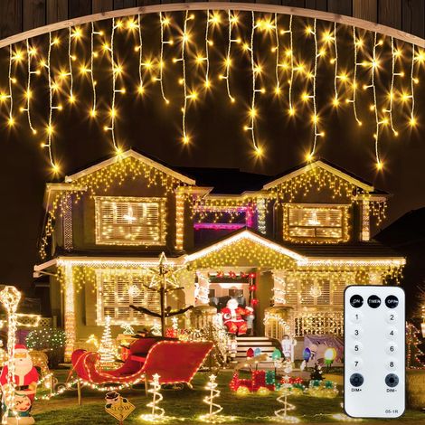 Eisregen Lichterkette Außen 10M verbindbar, 400 LED Weihnachtsbeleuchtung Außen mit Fernbedienung, IP65 Lichterketten Vorhang Aussen mit Timer/8 Modi für Weihnachtsdeko, Party, Hochzeit (1/5)