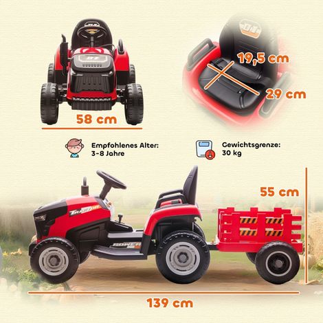 Tracteur à pédales enfant rouge, véhicule électrique avec télécommande parentale, démarrage en douceur, jouet extérieur pour garçons et filles de 3 à 8 ans, robuste et amusant (1/5)