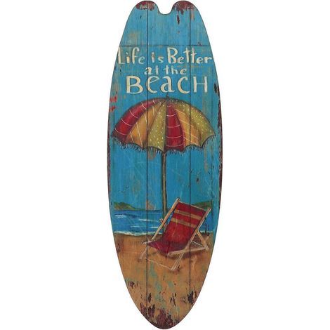 Dekoratives Wandpaneel aus Holz mit Surfbrettmotiv – 45 x 16 x 0,5 cm – Blau (1/2)