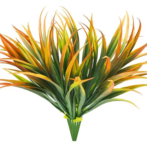 6 piante artificiali in plastica resistente ai raggi UV per uso esterno, ideali per finestre, giardini, uffici, cortili, vialetti e portici. Colori: arancione e giallo.