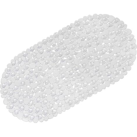 Lntyq Tapis de Bain antidérapant pour Salle de Bain - Galet givré - Anti-moisissure - Antidérapant - en Plastique - Ovale - avec ventouses (Transparent) (1/4)