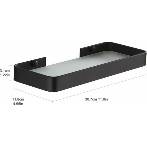 Étagère Douche sans Percage Etagere Murale Salle de Bain Caddy avec Rangement Organisateur Antirouille Aucun Dommage en Verre Trempé Aluminium Space pour Accessoires Cuisine 30cm Noir