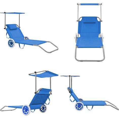 Chaise longue pliable avec auvent et roues Acier Bleu - Chaise Longue Pliable - Transat - Fauteuil De Jardin - Mobilier De Jardin - Relax - Home & Living (1/5)