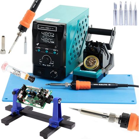 Kit stazione saldante Yihua 939D+-IV da 90W + tappetino + flussante + supporto per PCB + punta