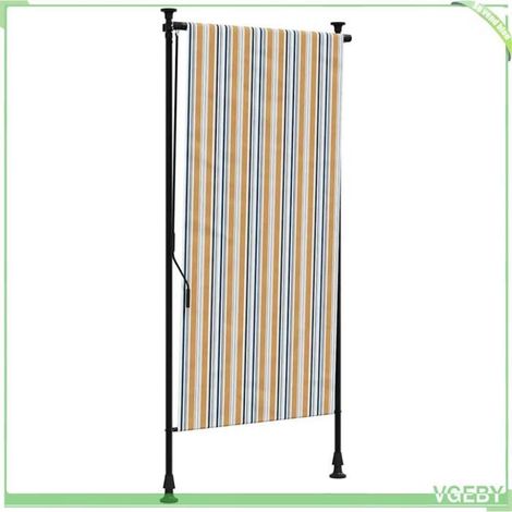 Store roulant d'extérieur - FAFEICY - 368773 - Jaune et blanc - 120x270 cm - Tissu 180 g/m² PU, cadre acier (1/5)