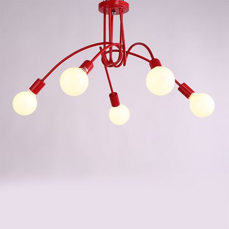 Plafoniere Creativo, 5 Luci Lampadario a Soffitto in Industriale Stile, Illuminazione a Form di Spider con Supporto E27 per Cucina Camera da Letto (Rosso)