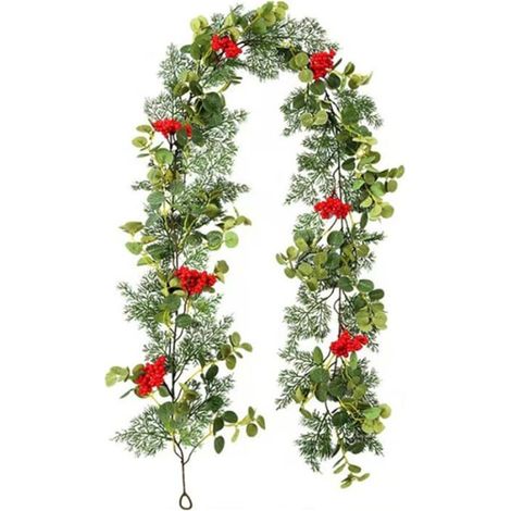 Couronne de pin artificielle - MICH - 200 cm - Baies rouges - Décoration extérieure - Décoration intérieure (1/5)