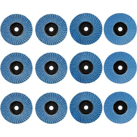 Lot de 12 disques à lamelles de 76 mm pour meuleuse d'angle - Disque à lamelles de 3" - Grain 40/60/80/120 - Pour meuleuse d'angle de 10,8 à 12 V - Bleu (1/5)