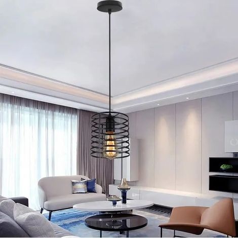 Lampe Suspension Luminaire Retro en Fer Forge Noir Lustre Plafonnier Industrielle pour Salon Chambre (1/4)