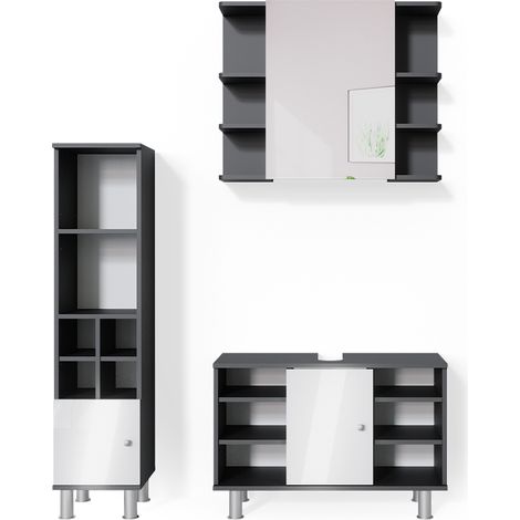 Badmöbel-Set Fynn, Anthrazit, 3 Teile, mit Midischrank Tür klein, Vicco