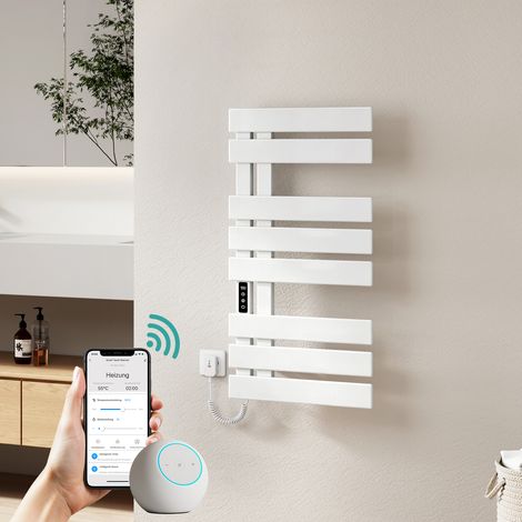 EMKE Elektrischer Handtuchheizkörper 85 x 40 cm 230 W Weiß mit LED-Display, App & Sprachsteuerung Badheizkörper Handtuchtrockner (1/5)