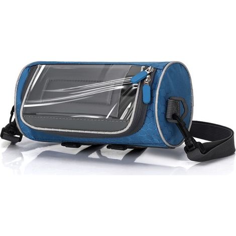 Borsa da manubrio impermeabile per biciclette, tasca frontale con scomparto portaoggetti, include touchscreen e cinghie di fissaggio, con chiusura in velcro, per bici da strada (1/5)