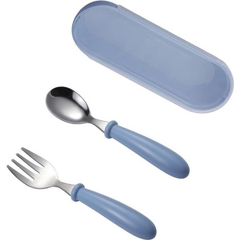 Juego de cubiertos infantiles - Juego de 3 piezas - Tenedor, cuchara, caja de almacenamiento - Acero inoxidable - Mango de silicona (1/5)