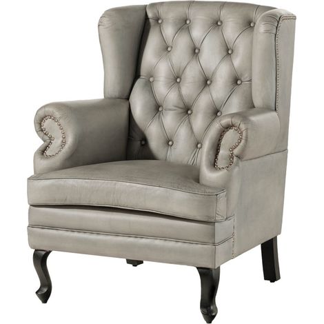 CHESTERFIELD 201 Poltrona in vera pelle - grigio 88x80x108