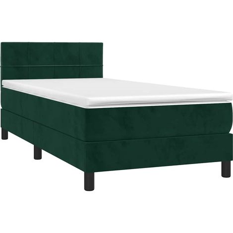 Box Spring Bed with Mattress&LED Dark Green 90x200cm Velvet vidaXL