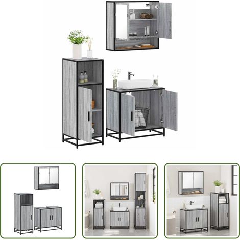 vidaXL Set de muebles de baño 3 pzas madera contrachapada gris sonoma (1/5)
