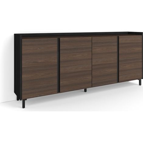 Skraut Home - Credenza, Mobile, Cucina, Madia, mobile ingresso, 207x35x91cm, 4 Porte, Design industriale, Stile moderno, Rovere scuro e Nero (1/5)