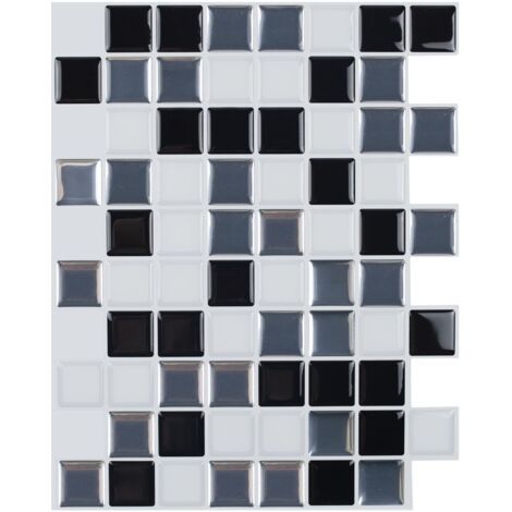 Self-Adhesive Tile Wallpaper Black and White 25x20 cm Mosaic Style Wall Sticker Waterproof Decorative Film for Bathroom and Kitchen Wall Tiles (1/3)