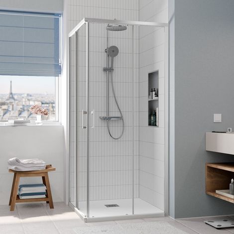 Ceramia CASCADA Duschtür 90x90x195cm Schiebetür mit Antikalk-System und Profilen aus glänzendem Chrom (CERAHC9090C)