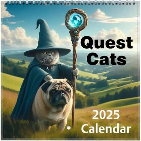Calendrier 2025 des quêtes médiévales insolites avec des chats, calendrier mural mensuel pour chats (1/5)