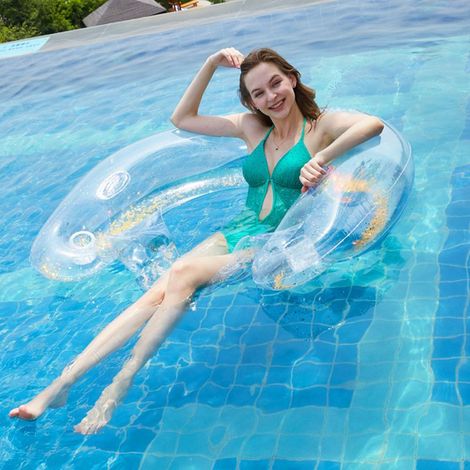 Matelas flottant gonflable durable avec paillettes dorées, coussin de piscine pour l'été, jouet aquatique (1/5)