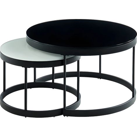 Tables basses gigognes BILLIE - Verre trempé & métal - Noir et Blanc