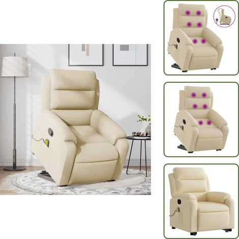 Silla elevable - vidaXL Silla de masaje reclinable de pie de tela color crema - Silla para personas mayores
