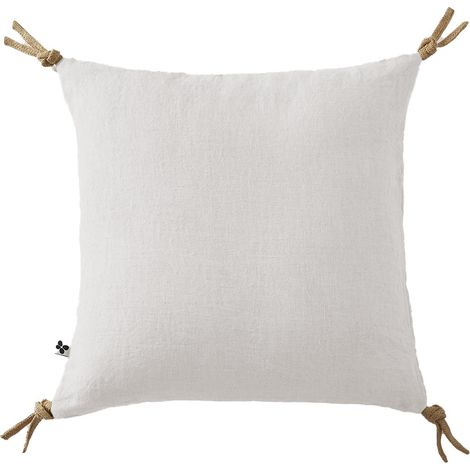 MARGAUX - Coussin Déhoussable 45x45cm avec Pompons Lin Lavé Coloris Craie (1/4)