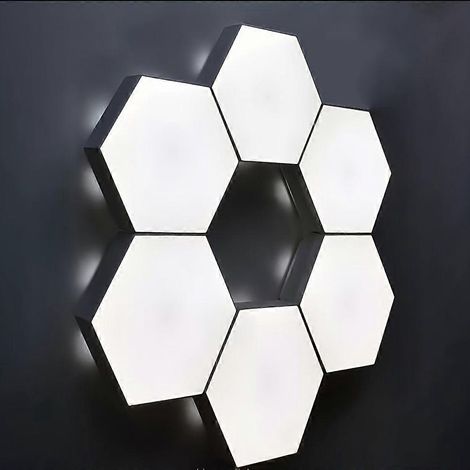 Lámpara de noche LED modular hexagonal, juego decorativo blanco de 6 piezas con control táctil para el hogar y exteriores, pilas no incluidas. (1/5)