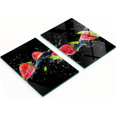 Tablas de cortar decorativas de cristal para cocina con dise帽o de fresas y agua, 2x40x52 cm.