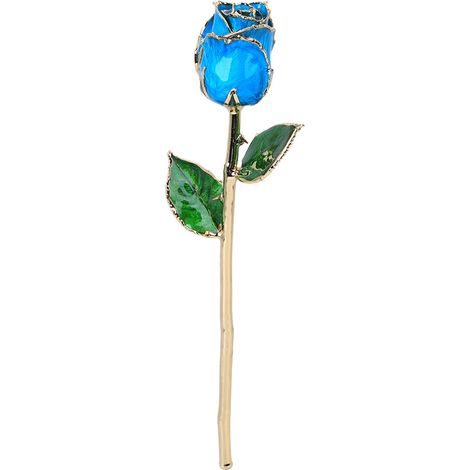 Rose plaquée or 24 carats, cadeau créatif pour la fête des mères ou la Saint-Valentin + socle bleu ciel (1/5)