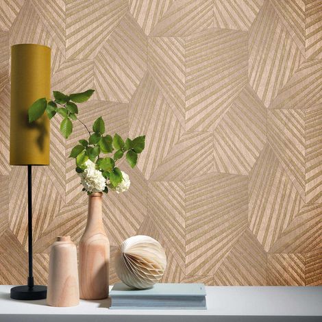 Papier peint géométrique design rose irisé | Tapisserie chambre adulte géométrique rose | Papier peint intissé graphique salon (1/2)
