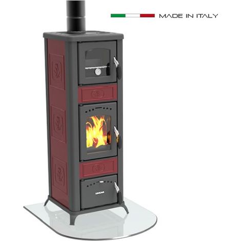 Stufa a legna Lincar Alice 490 AZ con forno potenza 6,6Kw colore rosso