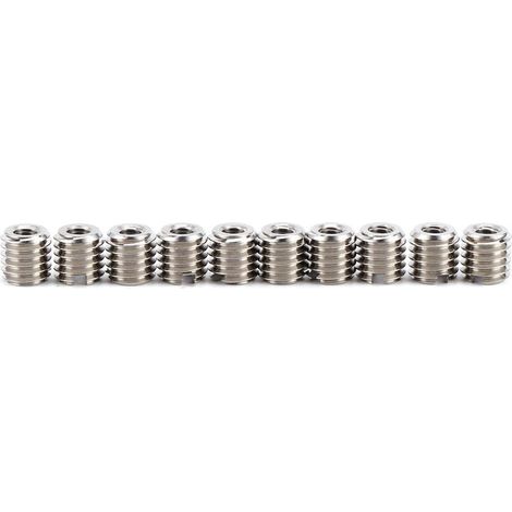 Set di 10 inserti filettati dado foro riduce, in acciaio inox 303, filettatura interna M4x0,7, esterno filettatura M8x1,25 lunghezza è di 0,3 pollici. (1/5)