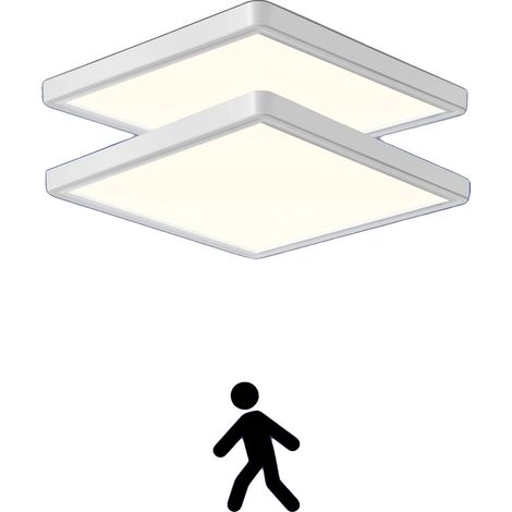 Plafonnier, Énergétiquement Efficace, Capteur de Mouvement, 2-pièce, 23cm, Lumière Neutre, BLANC (1/2)