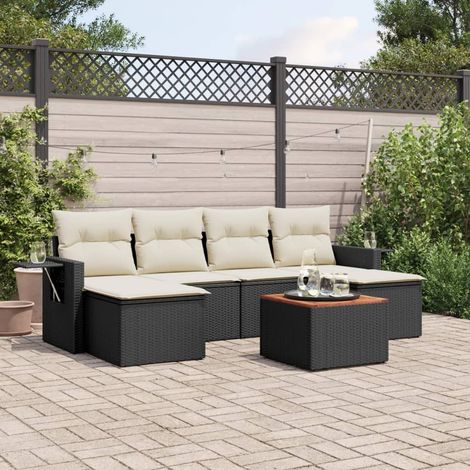 7-tlg. Garten-Sofagarnitur mit Kissen Schwarz Poly Rattan (1/5)